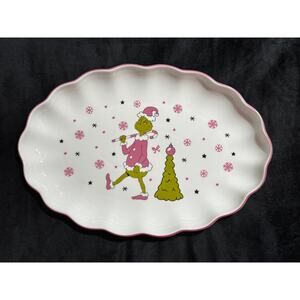 Dr. Seuss How the Grinch Stole Christmas Scalloped Oval Platter Pink Trim Zrike